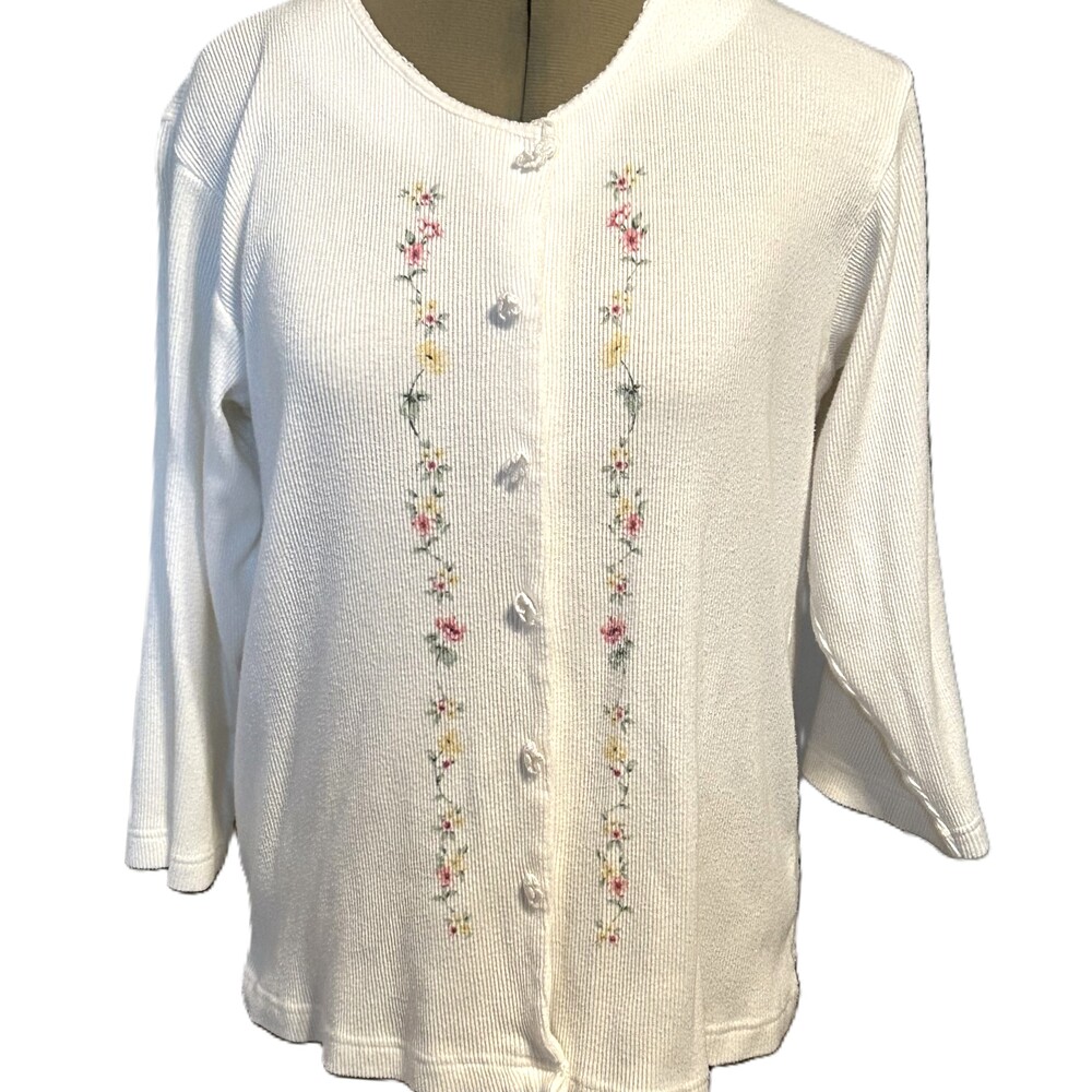 Vintage Earth Angels Off-White Floral Accented Bed Jacket / Sweater Small